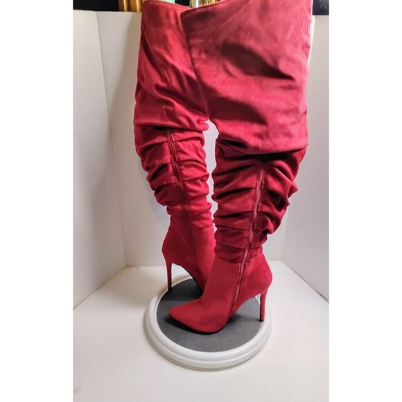 Nadine WC Womens Over-The-Knee Red Stiletto Heeled Boots Size 8.5 WC Textile Upp - Picture 2 of 8